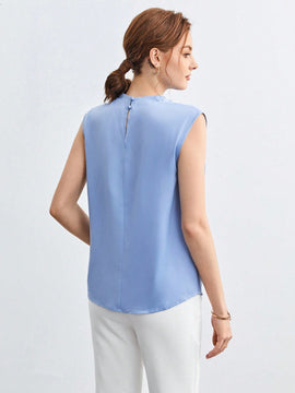 BIZwear Top fruncido de cuello alto unicolor sin manga ropa de trabajo
