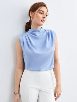 BIZwear Top fruncido de cuello alto unicolor sin manga ropa de trabajo