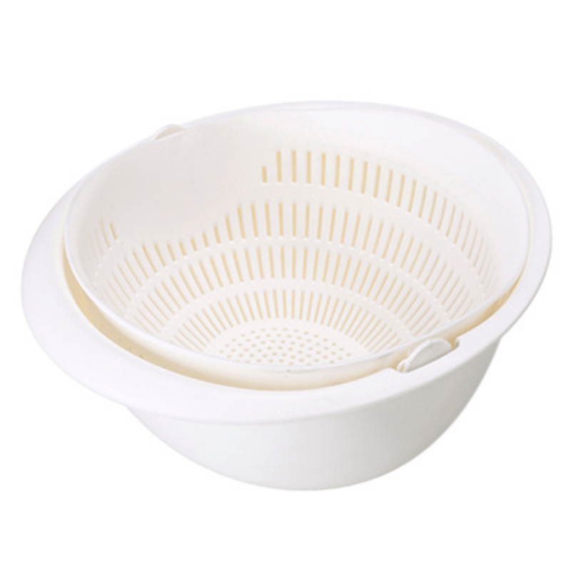 Colador de una sola pieza, cesta de drenaje de dos niveles, colador de plástico rotativo, cesta de lavado reutilizable, colador para la cocina, cesta de lavado de frutas y verduras, artículos de cocina, herramientas de cocina, accesorios de cocina, sin b