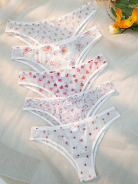 5 piezas Bragas floral & con estampado de corazon