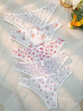 5 piezas Bragas floral & con estampado de corazon