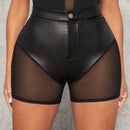 SXY Shorts de malla en contraste PU delgado