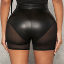 SXY Shorts de malla en contraste PU delgado