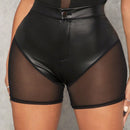 SXY Shorts de malla en contraste PU delgado
