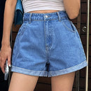 DAZY Pantalones Cortos De De Jean De Cintura Alta Con Dobladillo Enrollado