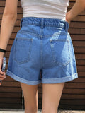 DAZY Pantalones Cortos De De Jean De Cintura Alta Con Dobladillo Enrollado