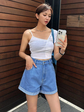 DAZY Pantalones Cortos De De Jean De Cintura Alta Con Dobladillo Enrollado