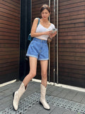DAZY Pantalones Cortos De De Jean De Cintura Alta Con Dobladillo Enrollado