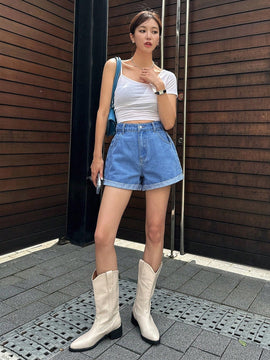 DAZY Pantalones Cortos De De Jean De Cintura Alta Con Dobladillo Enrollado