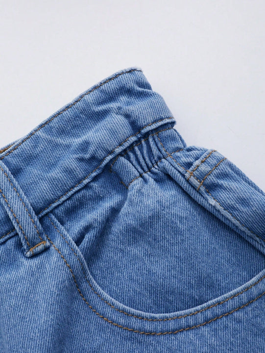 DAZY Pantalones Cortos De De Jean De Cintura Alta Con Dobladillo Enrollado