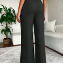 2 piezas pantalon para mujer de cintura alta y pierna ancha en unicolor marron y negro, casual y minimalista con un sentido de la caida