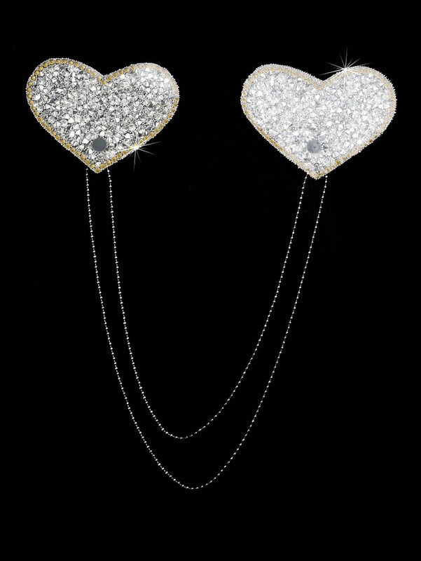 Pegatinas pezon con diseno de diamante de imitacion con cadena pezon