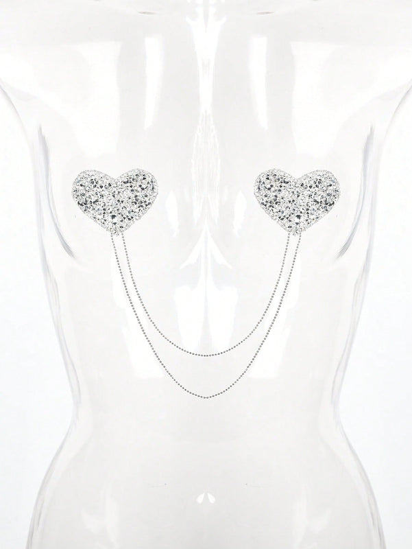 Pegatinas pezon con diseno de diamante de imitacion con cadena pezon
