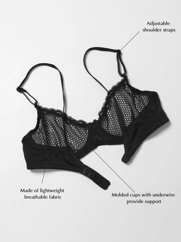 Wingslove sujetador con copa de 1/2 transparente con encaje y aro, sexy, para navidad