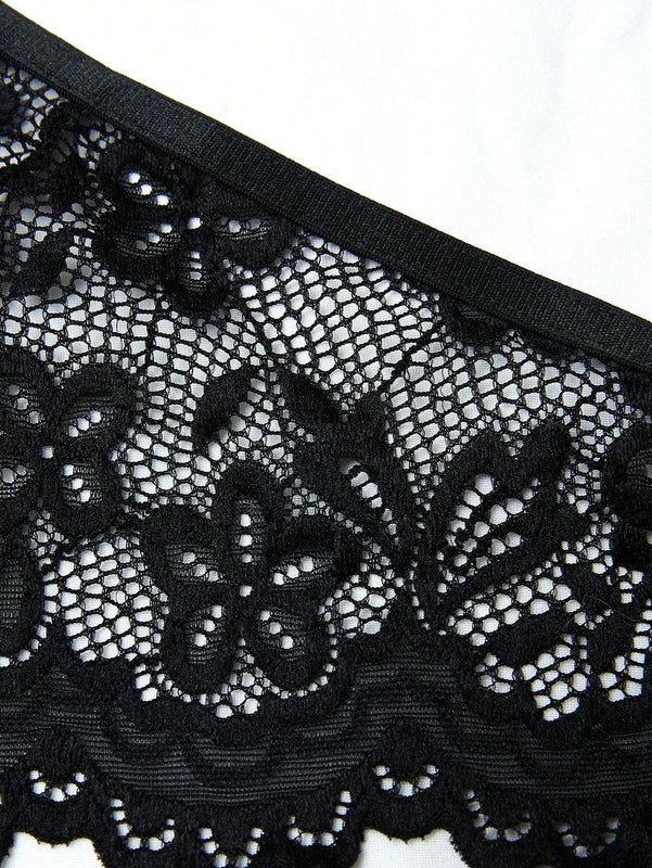 Set de lenceria con bordado de mariposa con encaje floral con aro