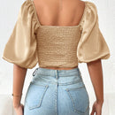 Camisa crop escote corazon de manga farol