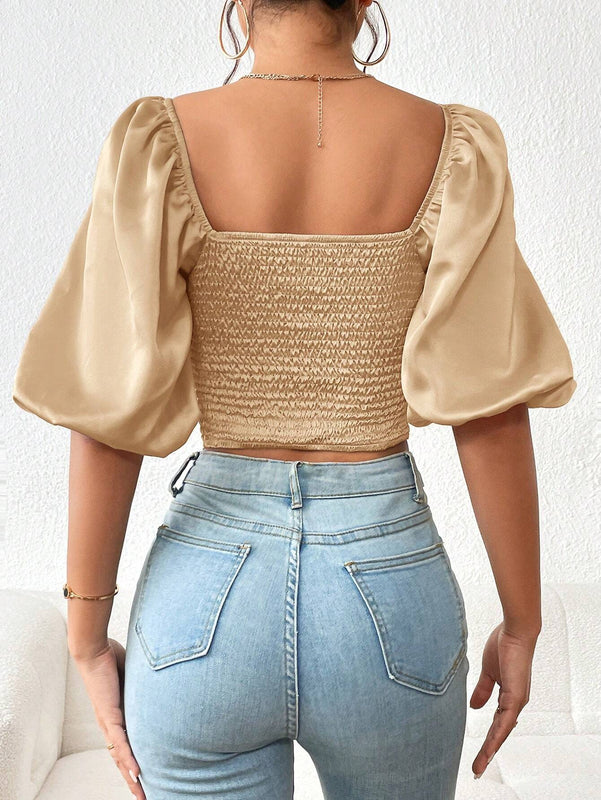 Camisa crop escote corazon de manga farol