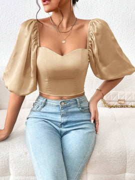 Camisa crop escote corazon de manga farol