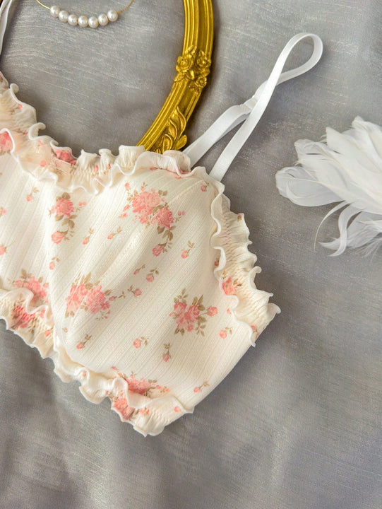 Sujetador De Encaje Con Estampado Floral Y Volantes