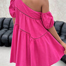 Vestido smock unicolor de cuello asimetrico de manga farol