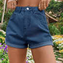 VCAY Shorts en mezclilla con estampado floral bajo de doblez