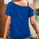 LUNE Blusa con diseno de cadena de cuello asimetrico de manga murcielago