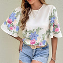 VCAY Blusa con estampado floral de manga con volante