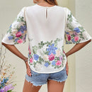 VCAY Blusa con estampado floral de manga con volante