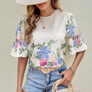 VCAY Blusa con estampado floral de manga con volante