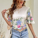 VCAY Blusa con estampado floral de manga con volante