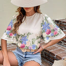 VCAY Blusa con estampado floral de manga con volante