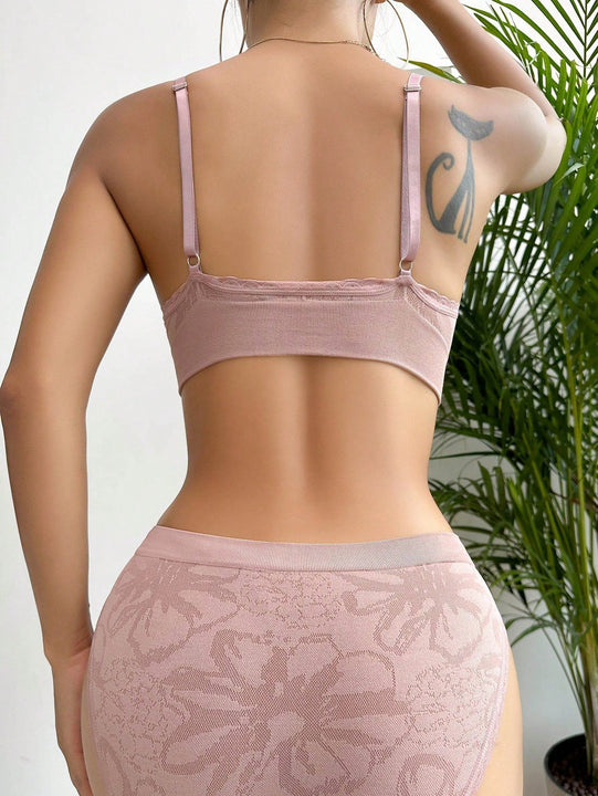 Conjunto De Lenceria Para Mujer (sujetador Sin Costuras Y Bragas Triangulares) En Rosa Loto