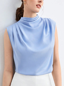 BIZwear Top fruncido de cuello alto unicolor sin manga ropa de trabajo