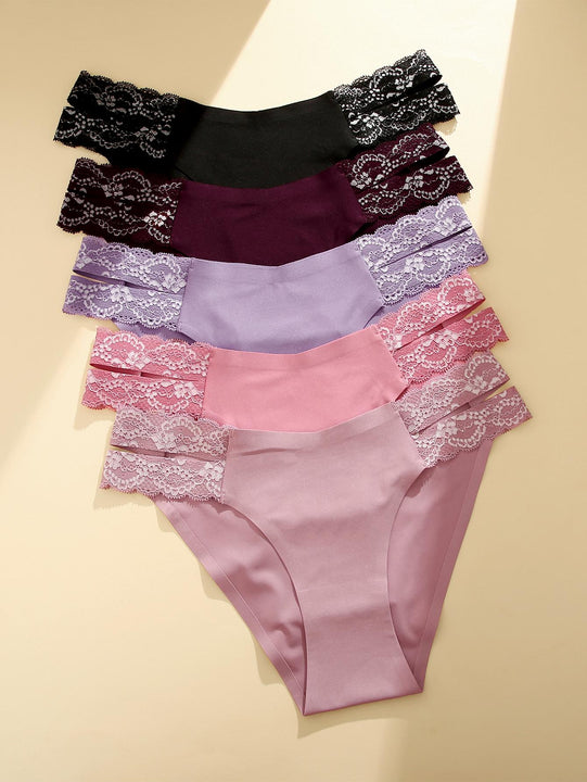 FINETOO Paquete De 5 Bragas Femeninas Sin Costuras En Forma De V Con Encaje Lateral