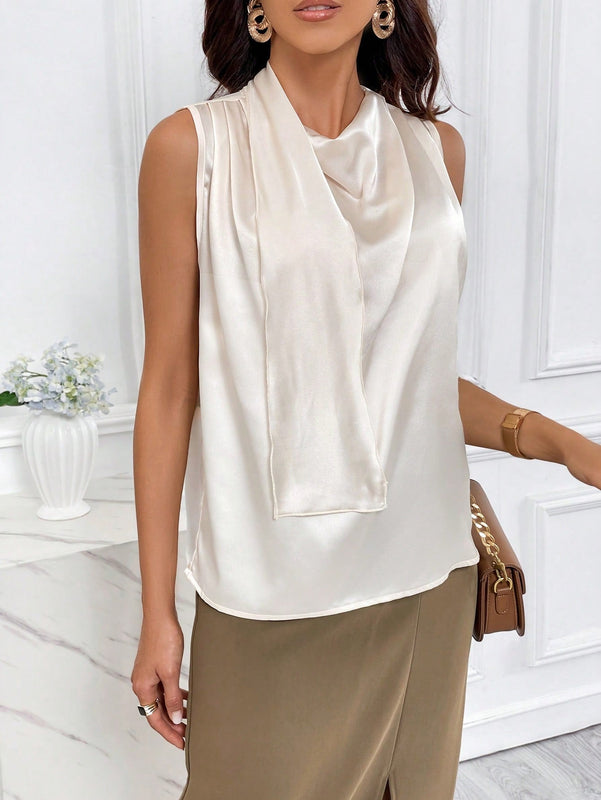 Prive Blusa unicolor con fruncido delantero de saten