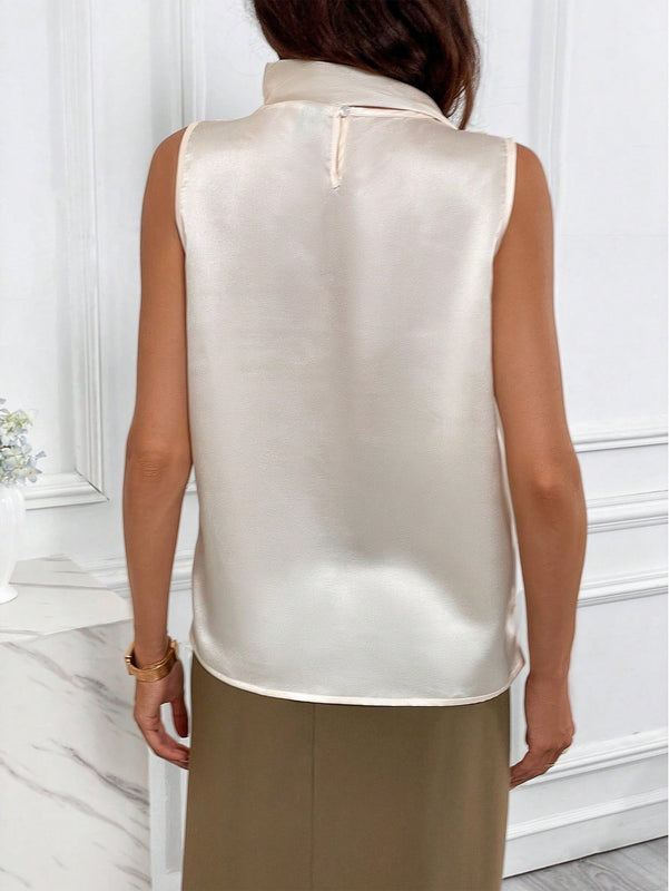 Prive Blusa unicolor con fruncido delantero de saten