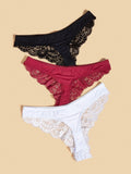 Conjunto De 3 Tangas Con Encaje Floral, Lenceria