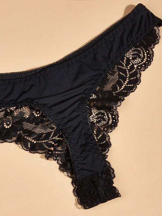 Conjunto De 3 Tangas Con Encaje Floral, Lenceria