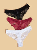 Conjunto De 3 Tangas Con Encaje Floral, Lenceria