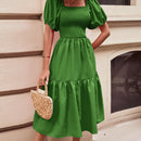 Frenchy Vestido de cuello cuadrado de manga farol bajo con fruncido