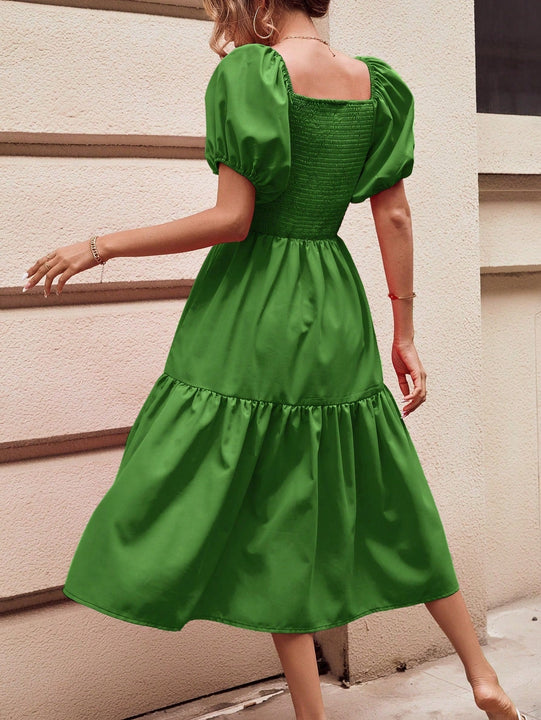 Frenchy Vestido de cuello cuadrado de manga farol bajo con fruncido