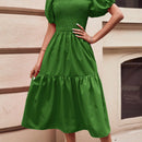 Frenchy Vestido de cuello cuadrado de manga farol bajo con fruncido