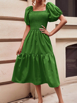 Frenchy Vestido de cuello cuadrado de manga farol bajo con fruncido