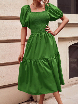 Frenchy Vestido de cuello cuadrado de manga farol bajo con fruncido