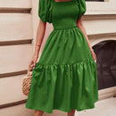 Frenchy Vestido de cuello cuadrado de manga farol bajo con fruncido