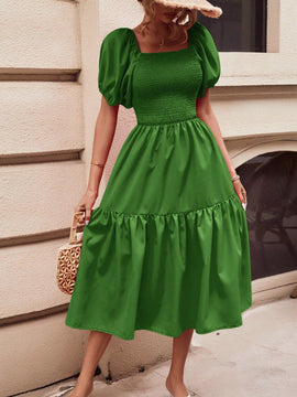 Frenchy Vestido de cuello cuadrado de manga farol bajo con fruncido