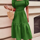 Frenchy Vestido de cuello cuadrado de manga farol bajo con fruncido
