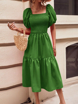 Frenchy Vestido de cuello cuadrado de manga farol bajo con fruncido
