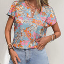 LUNE Blusa con estampado floral de cuello notch de manga murcielago