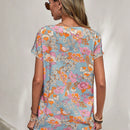 LUNE Blusa con estampado floral de cuello notch de manga murcielago